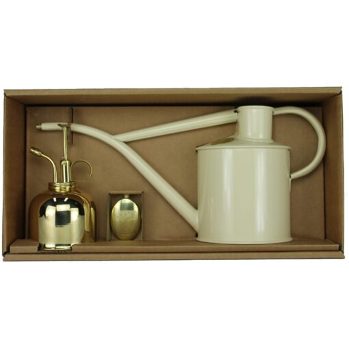 Zimmergießkanne Beige und Messing-Blumensprüher